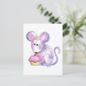 Cute Whimsical Mouse met Cupcake Briefkaart (Staand voorkant)