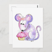 Cute Whimsical Mouse met Cupcake Briefkaart (Voorkant / Achterkant)