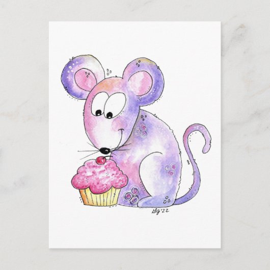 Cute Whimsical Mouse met Cupcake Briefkaart (Voorkant)