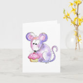 Cute Whimsical Mouse met Cupcake Kaart (Gele Bloem)