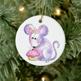 Cute Whimsical Mouse met Cupcake Keramisch Ornament
