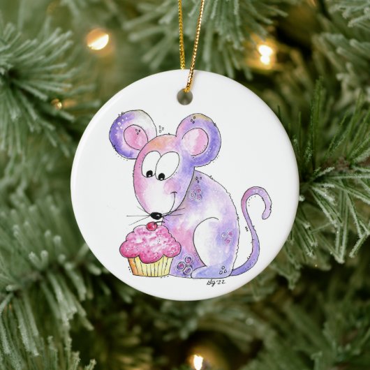 Cute Whimsical Mouse met Cupcake Keramisch Ornament (Boom)
