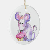 Cute Whimsical Mouse met Cupcake Keramisch Ornament (Rechts)