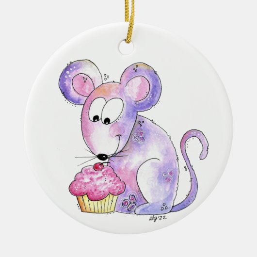Cute Whimsical Mouse met Cupcake Keramisch Ornament (Voorkant)