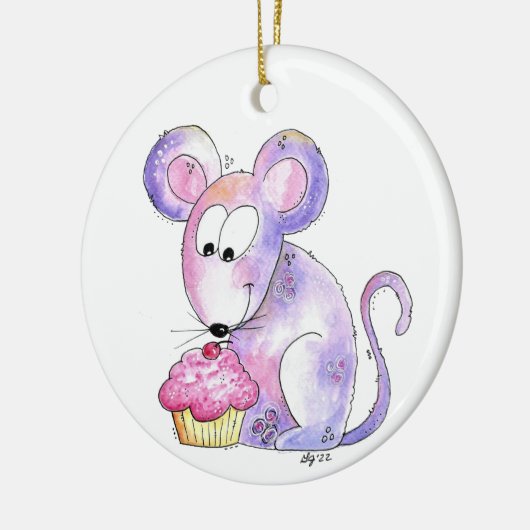Cute Whimsical Mouse met Cupcake Keramisch Ornament (Links)