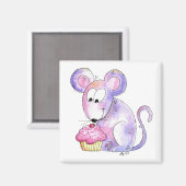 Cute Whimsical Mouse met Cupcake Magneet (Voorkant / Achterkant)