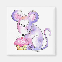 Cute Whimsical Mouse met Cupcake Magneet