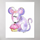 Cute Whimsical Mouse met Cupcake Poster (Voorkant)