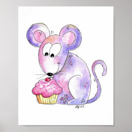 Cute Whimsical Mouse met Cupcake Poster