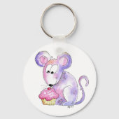 Cute Whimsical Mouse met Cupcake Sleutelhanger (Voorkant)