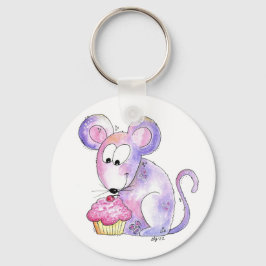 Cute Whimsical Mouse met Cupcake Sleutelhanger
