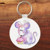 Cute Whimsical Mouse met Cupcake Sleutelhanger (Voorkant)