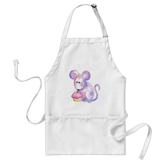 Cute Whimsical Mouse met Cupcake Standaard Schort (Voorkant)