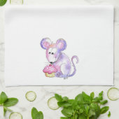 Cute Whimsical Mouse met Cupcake Theedoek (Gevouwen)