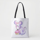 Cute Whimsical Mouse met Cupcake Tote Bag (Voorkant)
