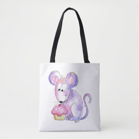 Cute Whimsical Mouse met Cupcake Tote Bag (Voorkant)