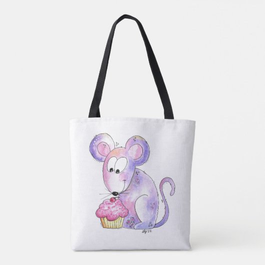 Cute Whimsical Mouse met Cupcake Tote Bag (Achterkant)