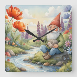 Cute Whimsical nursery gnome forest wall clock Vierkante Klok