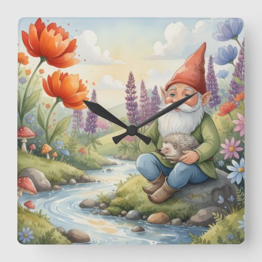 Cute Whimsical nursery gnome forest wall clock Vierkante Klok (Voorkant)