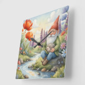 Cute Whimsical nursery gnome forest wall clock Vierkante Klok (Hoek)