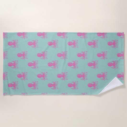 Cute Whimsical Octopus Pattern Aqua Blue en Pink Strandlaken (Voorkant)