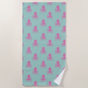 Cute Whimsical Octopus Pattern Aqua Blue en Pink Strandlaken
