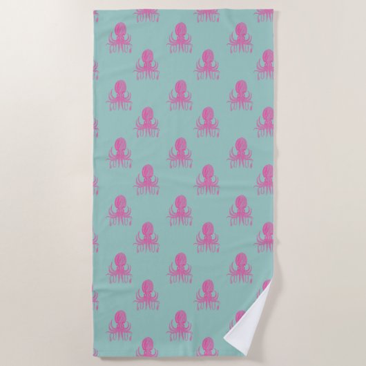Cute Whimsical Octopus Pattern Aqua Blue en Pink Strandlaken (Voorkant)