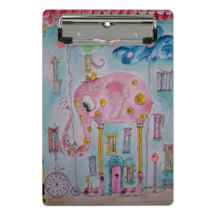 Cute Whimsical Olifant Illustratie Mini Klembord