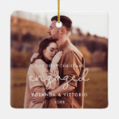 Cute whimsical Ons eerste kerstfeest met foto Keramisch Ornament (Achterkant)