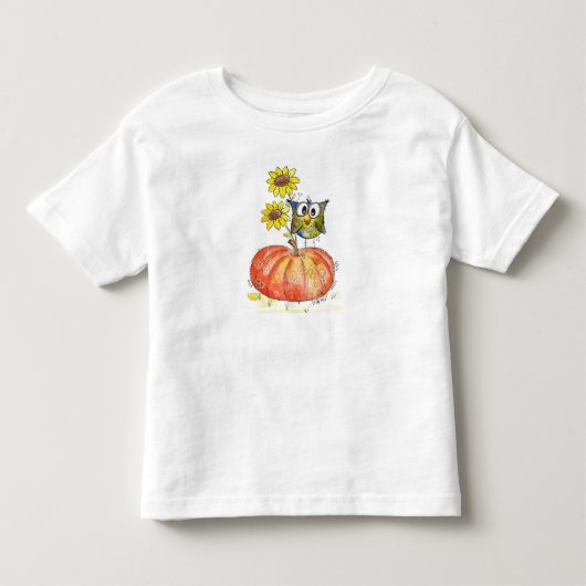 Cute Whimsical Owl on Pumpkin Kinder Shirts (Voorkant)