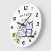 Cute Whimsical Owl Twins Wall Clock Grote Klok (Hoek)