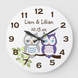 Cute Whimsical Owl Twins Wall Clock Grote Klok