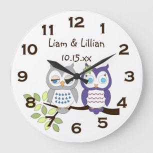 Cute Whimsical Owl Twins Wall Clock Grote Klok