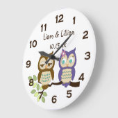 Cute Whimsical Owl Twins Wall Clock Grote Klok (Hoek)