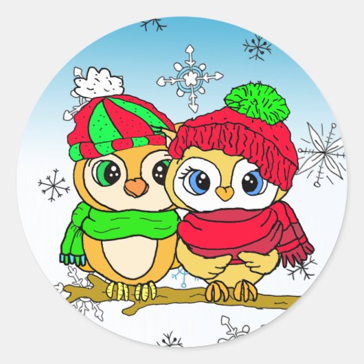 Cute Whimsical Ownership op Winterkerstdag Ronde Sticker (Voorkant)