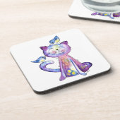 Cute Whimsical Paars Cat met vogels Bier Onderzetter (Linkerzijde)