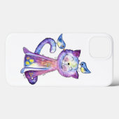 Cute Whimsical Paars Cat met vogels Case-Mate iPhone Case (Achterkant (horizontaal))