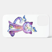 Cute Whimsical Paars Cat met vogels Case-Mate iPhone Case (Achterkant (horizontaal))