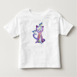 Cute Whimsical Paars Cat met vogels Kinder Shirts