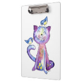 Cute Whimsical Paars Cat met vogels Klembord (Links)