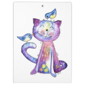 Cute Whimsical Paars Cat met vogels Klembord (Achterkant)