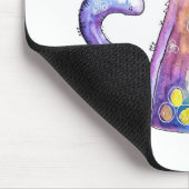 Cute Whimsical Paars Cat met vogels Muismat (Hoek)