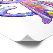 Cute Whimsical Paars Cat met vogels Poster (Hoek)