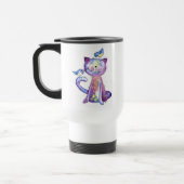 Cute Whimsical Paars Cat met vogels Reisbeker (Links)