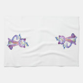 Cute Whimsical Paars Cat met vogels Theedoek (Horizontaal)