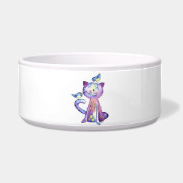 Cute Whimsical Paars Cat met vogels Voerbakje