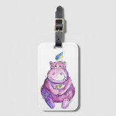 Cute Whimsical Paars Hippo Bagagelabel (Voorkant (verticaal))