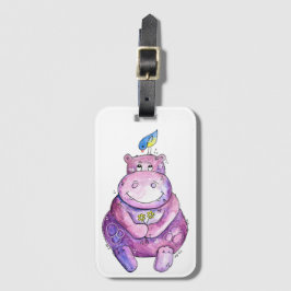 Cute Whimsical Paars Hippo Bagagelabel