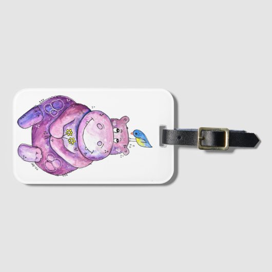 Cute Whimsical Paars Hippo Bagagelabel (Voorkant (horizontaal))