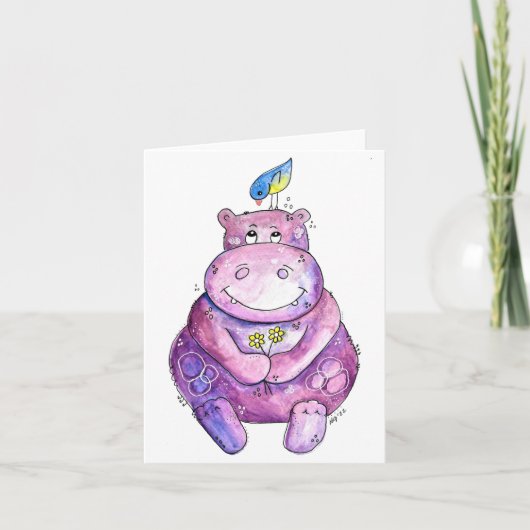 Cute Whimsical Paars Hippo Kaart (Voorkant)